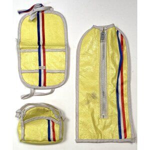 3pc Barbie Clone Yellow Vinyl LUGGAGE SET Travel Garment Bags Suitcase Carry-On